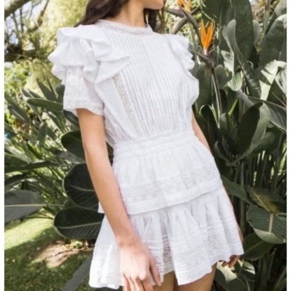 Maia Bergman Mery Mini Dress White Cotton Eyelet Flutter Sleeve Coquette